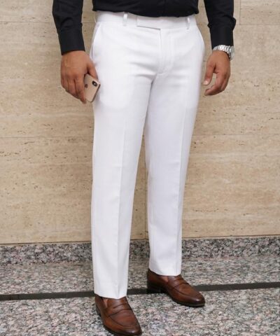 White Premium 4-Way Stretch Poly-Lycra Bootcut Trousers