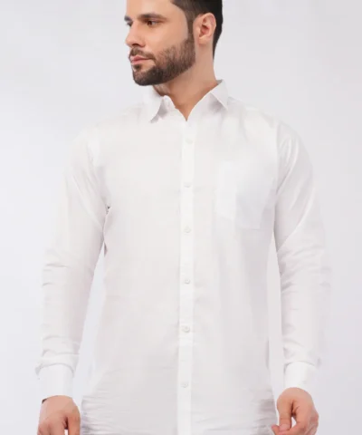 RetroWave Premium Bio-Twill Cotton Shirt for Men | White Formal Shirt