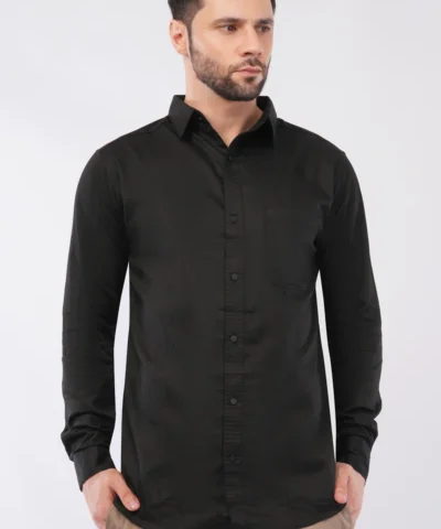 RetroWave Premium Imported Satin Shirt for Men | Black Party Wear Shirt