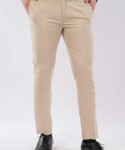 RetroWave Penta Lycra Formal Trousers for Men | Cream Formal Pants
