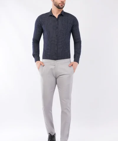 Men Linen Elastic Belt Formal Pant – Grey